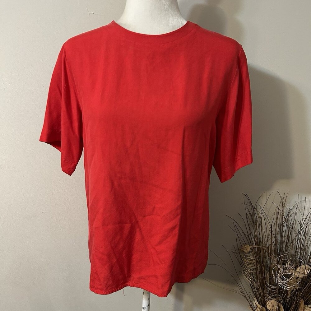 Vtg Nordstrom Point of View 100% Silk Red Short  Sleeve Blouse Top Women Sz 8